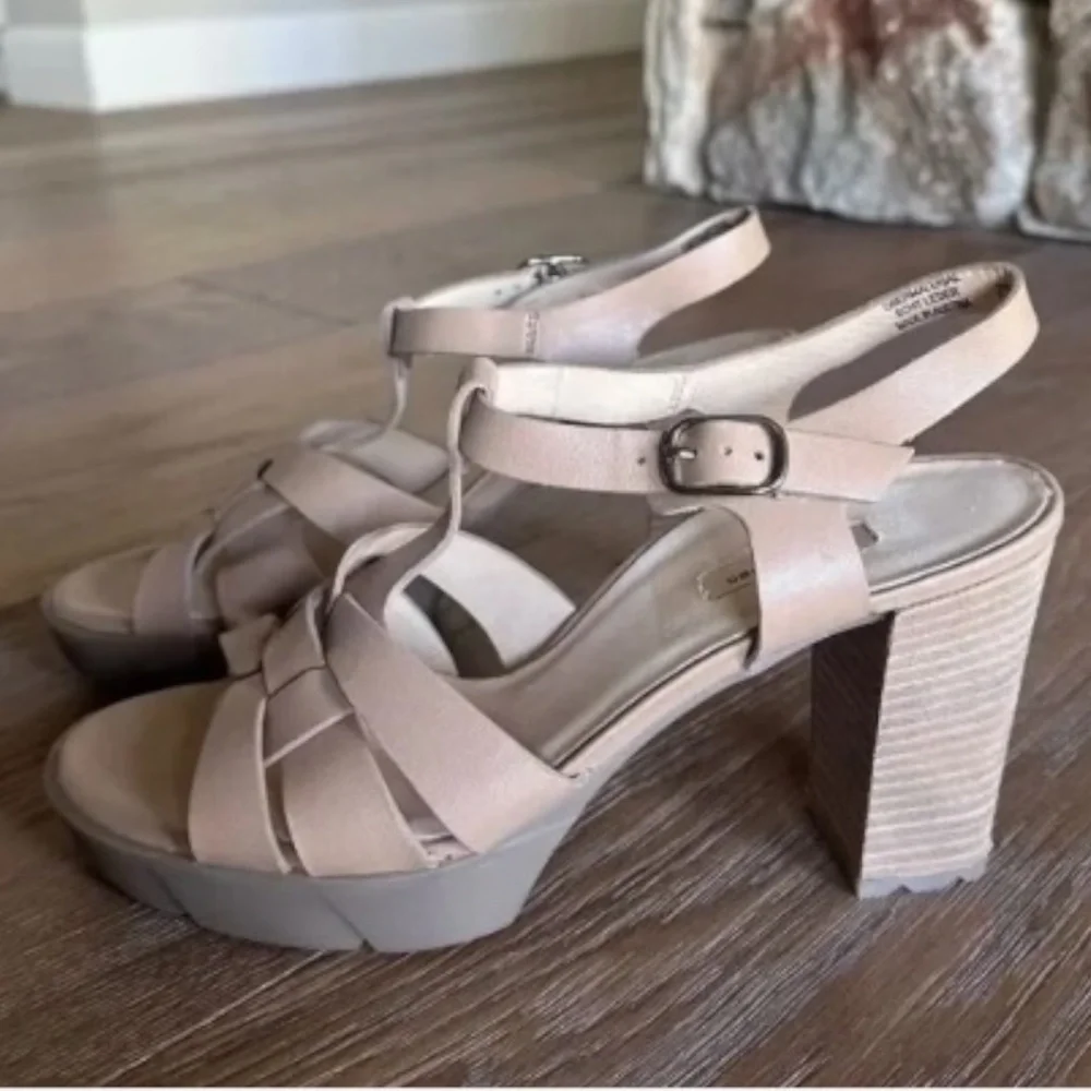 PAUL GREEN Raven Platform Sandals Desert Light Nappa Leather Block Heel NWOB